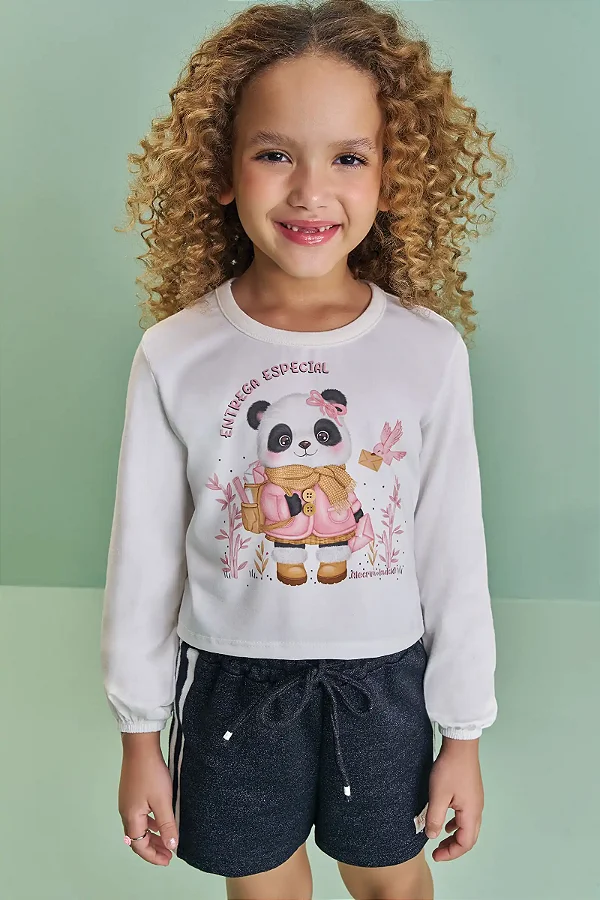 Blusa Boxy Manga Longa E Short Off White Kukiê