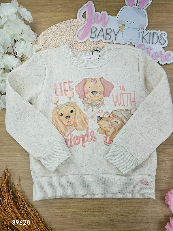 Blusão Em Moletom Com Pelúcia Bege Claro Kukiê