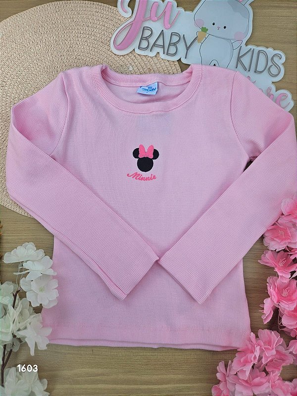 Blusa Manga Longa Rosa Disney Minnie Fakini