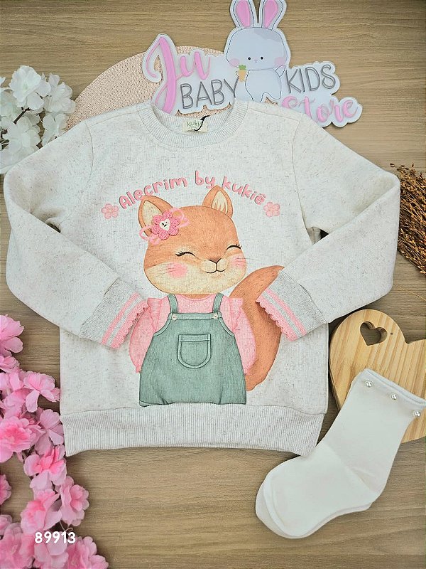 Blusão Alongado em Moletom Linho com Pelúcia Kukiê Infantil