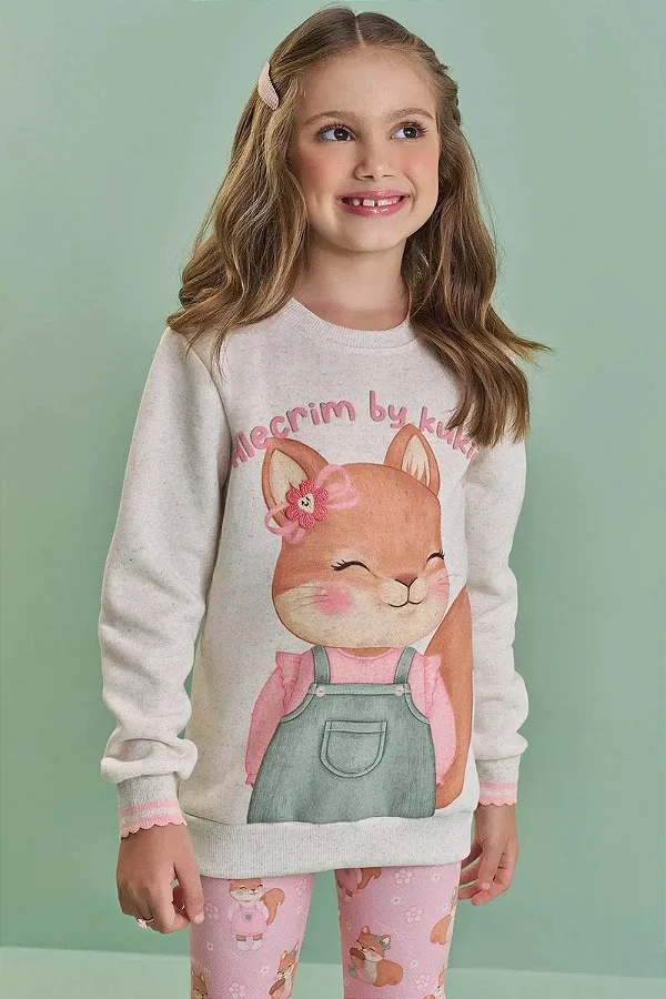Blusão Alongado em Moletom Linho com Pelúcia Kukiê Infantil Menina