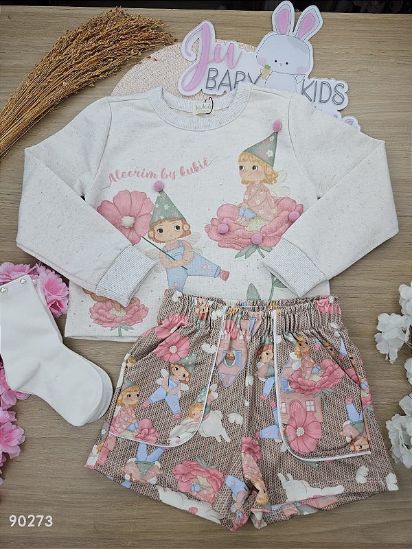 Conjunto de Blusão em Moletom com Pelúcia e Calça Legging em Termoskin Peluciado Infanti