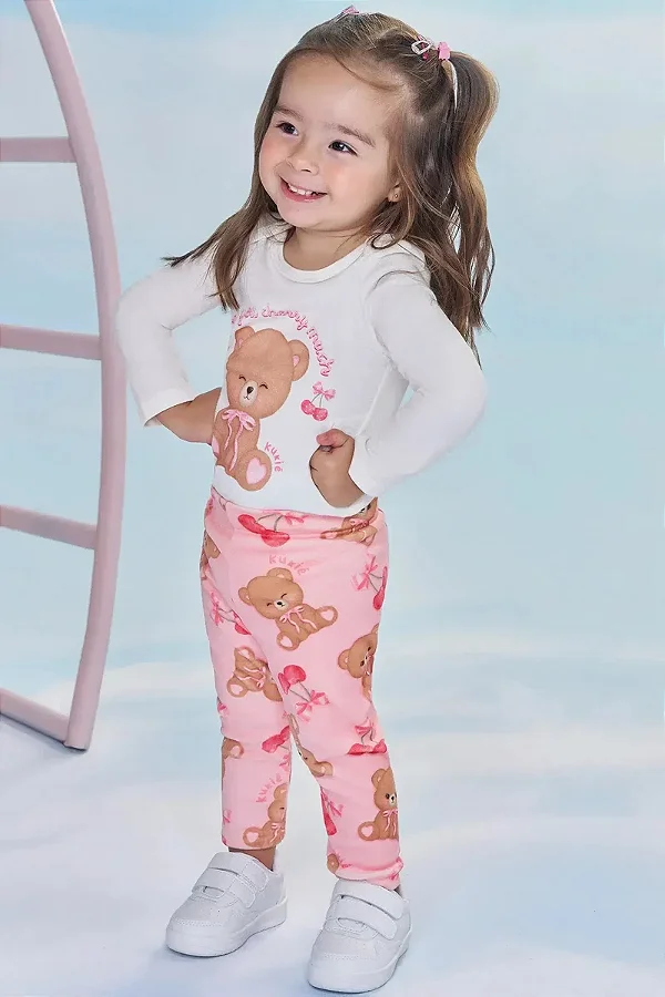 Calça Legging em Fleece Luxo Kukiê Bebê Menina