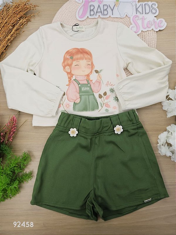 Conjunto Blusa Boxy Manga Longa e Short Kukiê