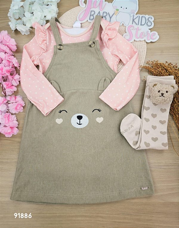 Conjunto de Salopete e Body ursinho Kukiê