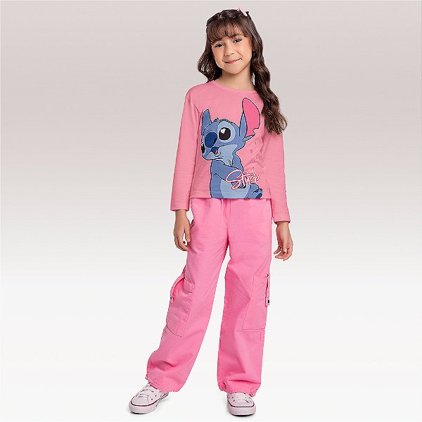 Blusa Manga Longa Stitch Rosa Fakini