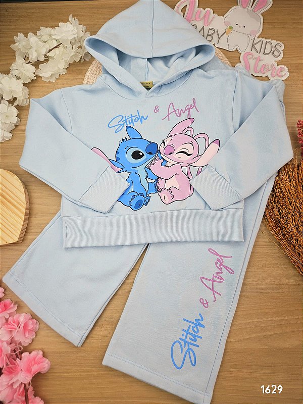 Conjunto Blusão com Capuz e Calça Stitch Azul Fakini