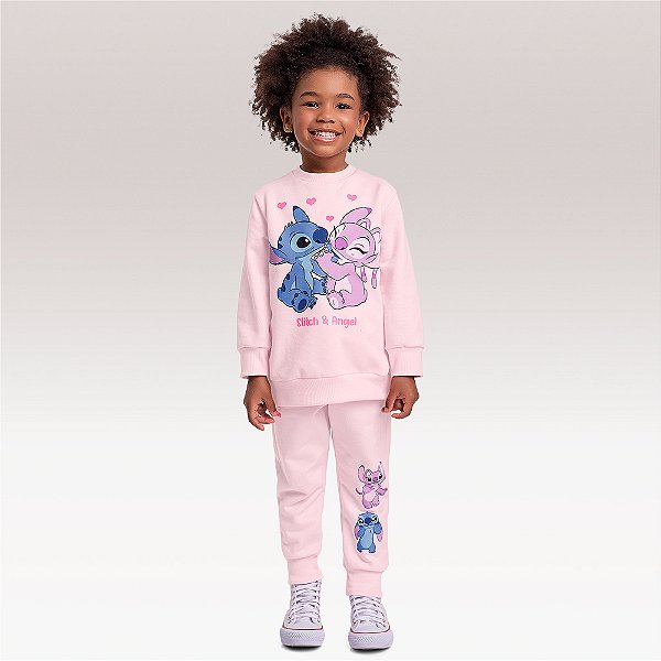 Conjunto Blusão e Calça Stitch Rosa Fakini