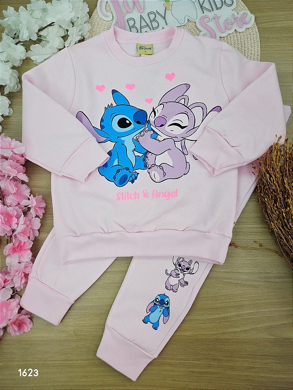 Conjunto Blusão e Calça Stitch Rosa Fakini