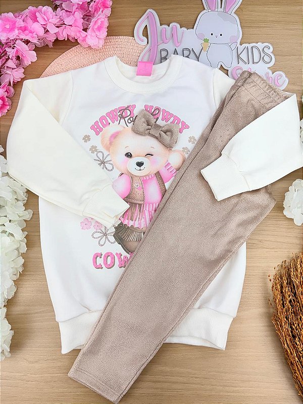 Conjunto Blusão Em Moletom Peluciado E Calça Em Cotelê Cinti