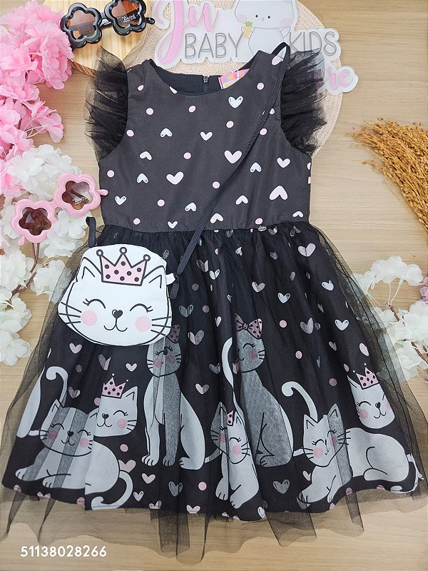 Vestido gatinhos acompanha bolsa Mon Sucré