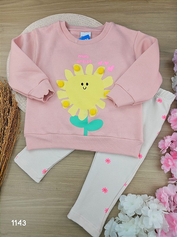 Conjunto blusao em malha 100%algodao e legging em malha 96%algodao 4%elastano feminino Fakini