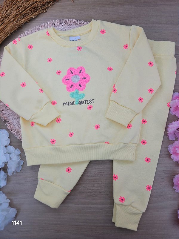 Conjunto blusão e calça em malha 100% algodão feminino Fakini