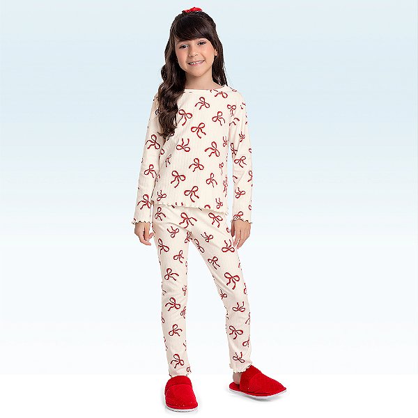 Conjunto blusa e calça de pijama em malha 50% algodão 50% poliéster feminino Fakini