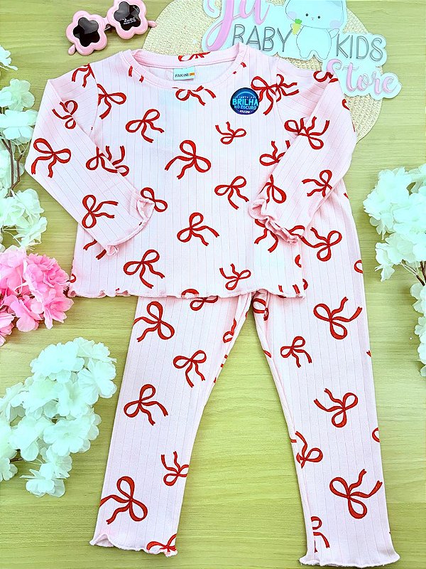 Pijama blusa e calça em malha 50% algodão 50% poliéster feminino Fakini