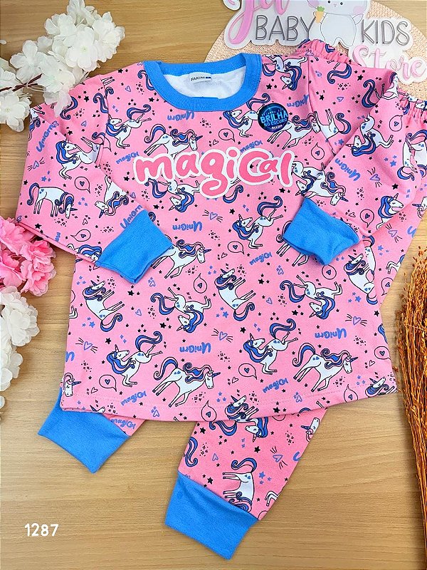 Conjunto blusão e calça de pijama em malha 100% algodão feminino Fakini