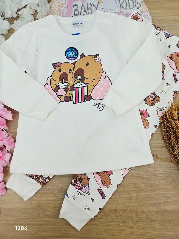 Conjunto blusão e calça de pijama em malha 100% algodão feminino Fakini