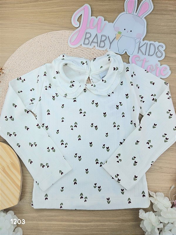 Blusa em Malha 50% Algodão 50% Poliéster Marfim Feminina Fakini