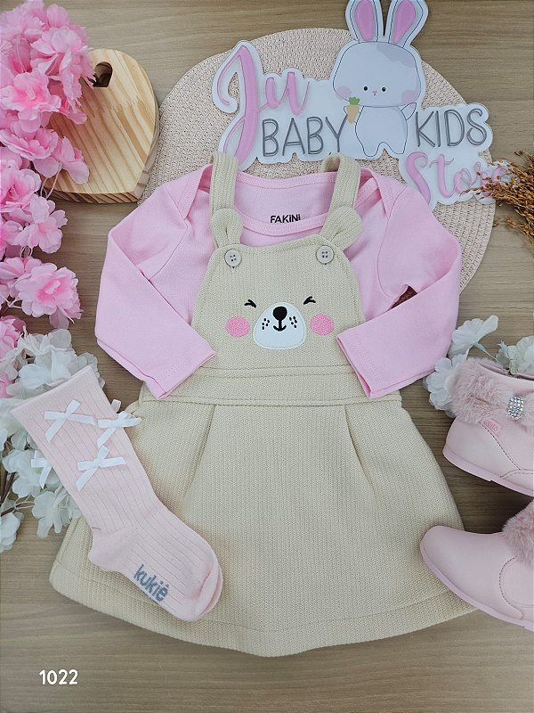 Conjunto body em malha 100% algodão e salopete em malha 50% algodão 50% poliéster feminino Fakini