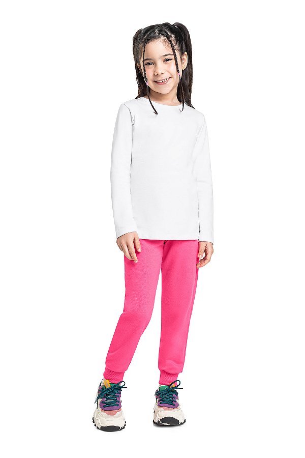 Calça em moletom sem felpa pink flúor Bee Loop