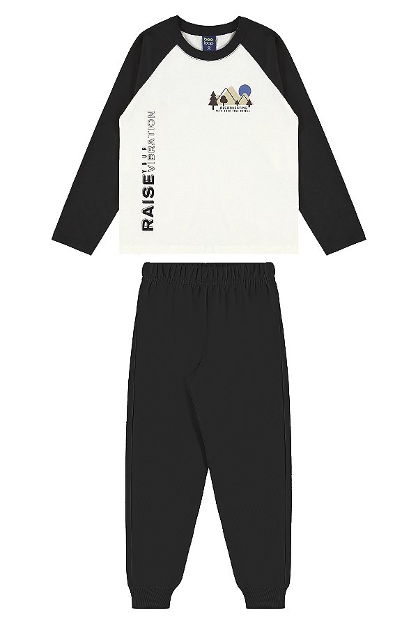 Conjunto camiseta malha e calça moletom sem felpa natural Bee Loop