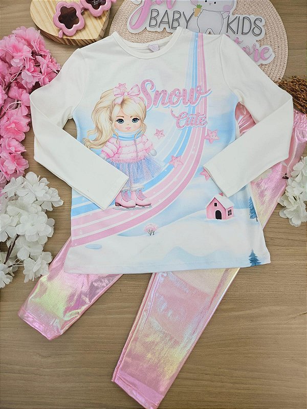Conjunto blusa manga longa e legging natural rosa iogurte Cinti