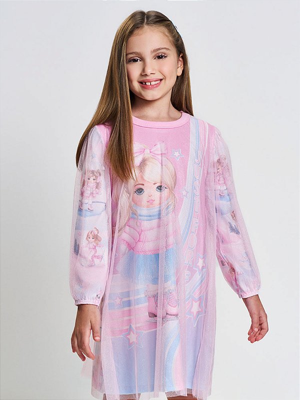 Vestido manga longa rosa iogurte Cinti