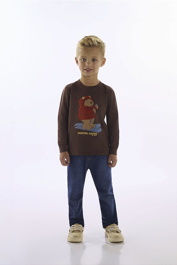 Camiseta Manga Longa em Meia Malha / Marrom Chocolate - Up Baby
