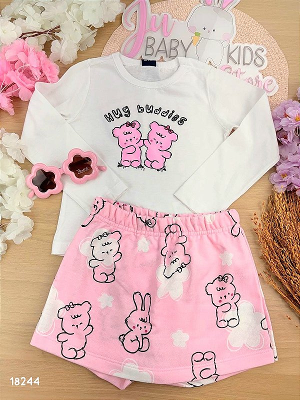 Conjunto Blusa Malha e Short-Saia Moletom sem Felpa / Branco Especial - Bee Loop