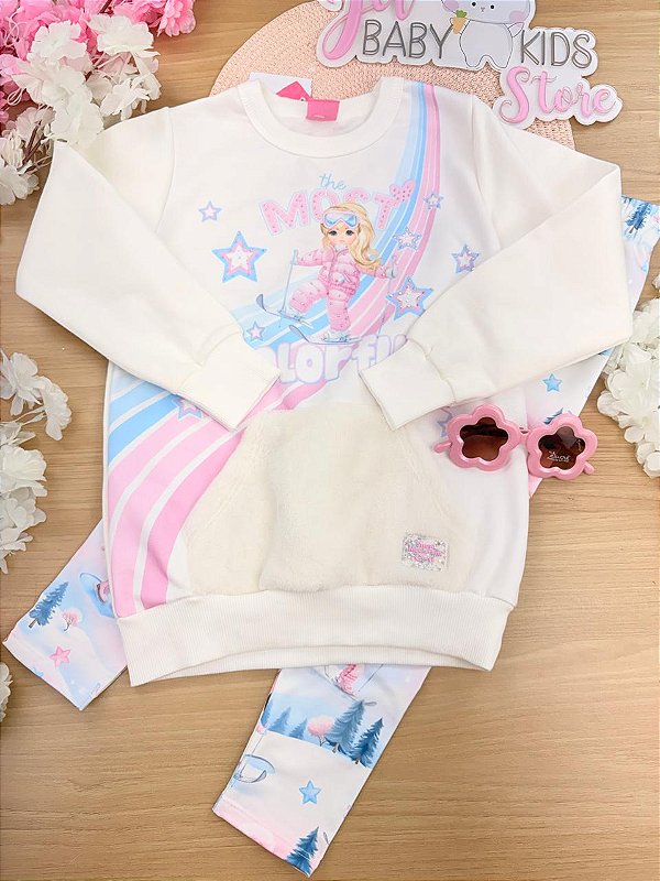 Conjunto Cinti Blusão Moletom Peluciado E Legging Suplex Térmica Peluciada