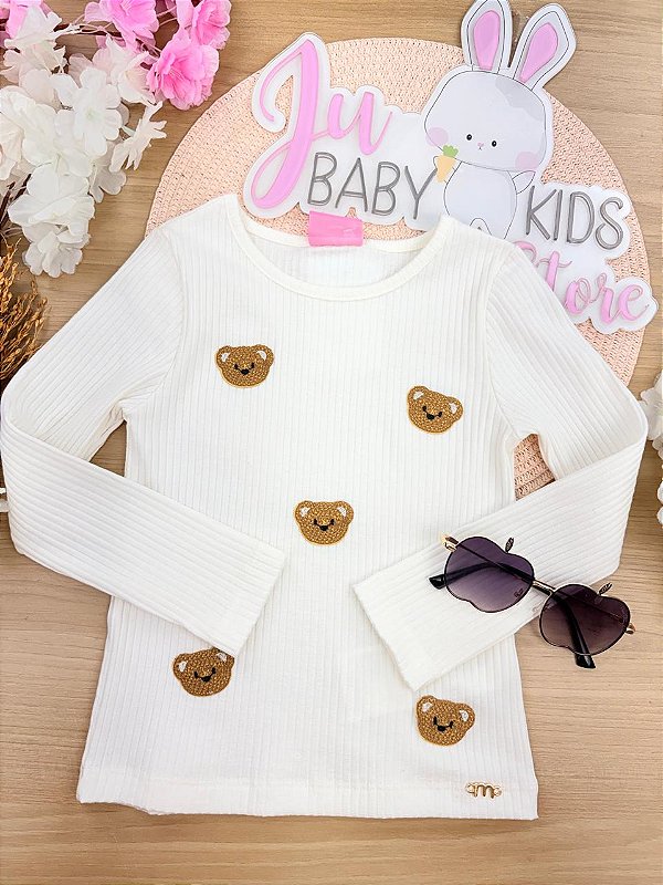 Blusa Menina Infantil Canelada com Patch de Ursinhos Momi