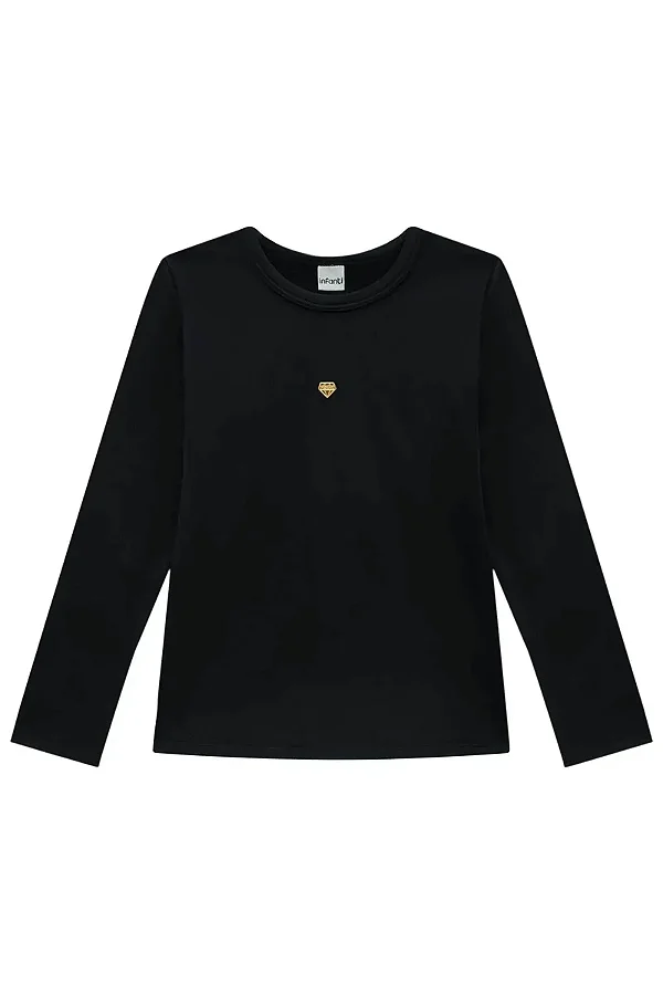 Blusa em Termoskin Peluciado Preto Infanti Infantil Menina