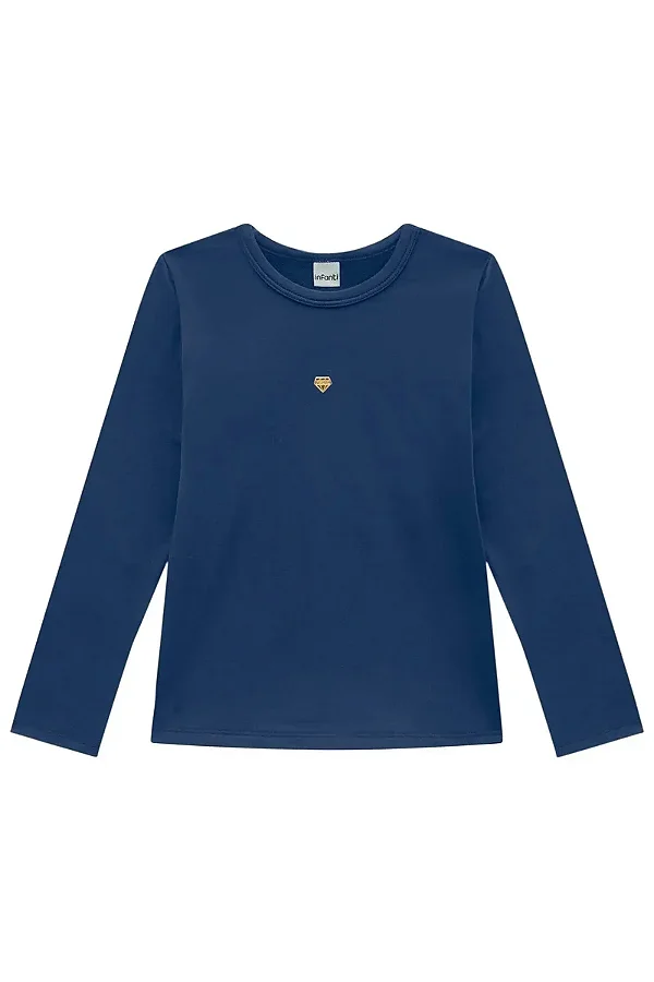 Blusa em Termoskin Peluciado Azul Marinho Infanti Infantil Menina