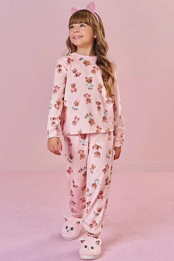 Conjunto de Pijama de Blusão e Calça em Fleece Luxo Infanti Infantil Menina