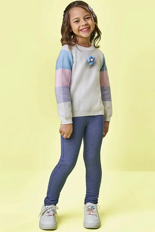 Calça Legging em Malha Denim Kukiê Infantil Menina
