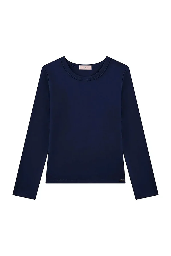 Blusa em Termoskin Peluciado Azul Marinho Kukiê Infantil Menina