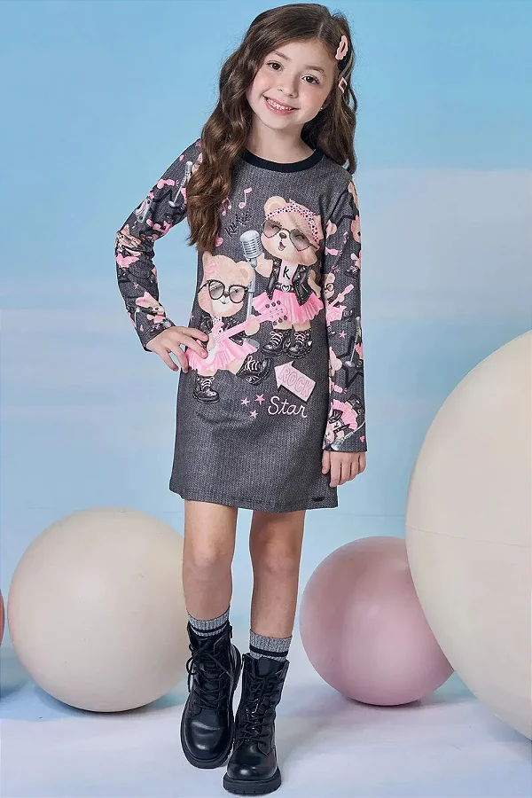 Vestido em Termoskin Peluciado Kukiê Infantil Menina