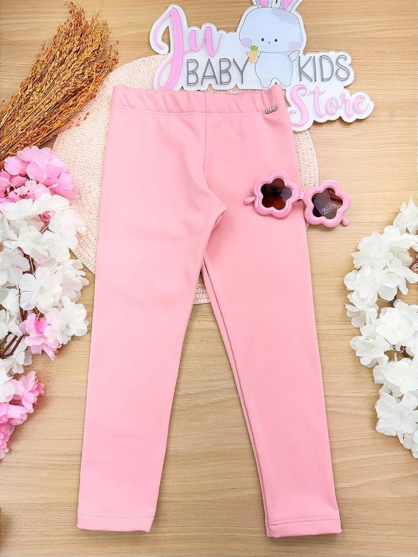 Calça Legging em Termoskin Peluciado Rosa Kukiê Infantil Menina