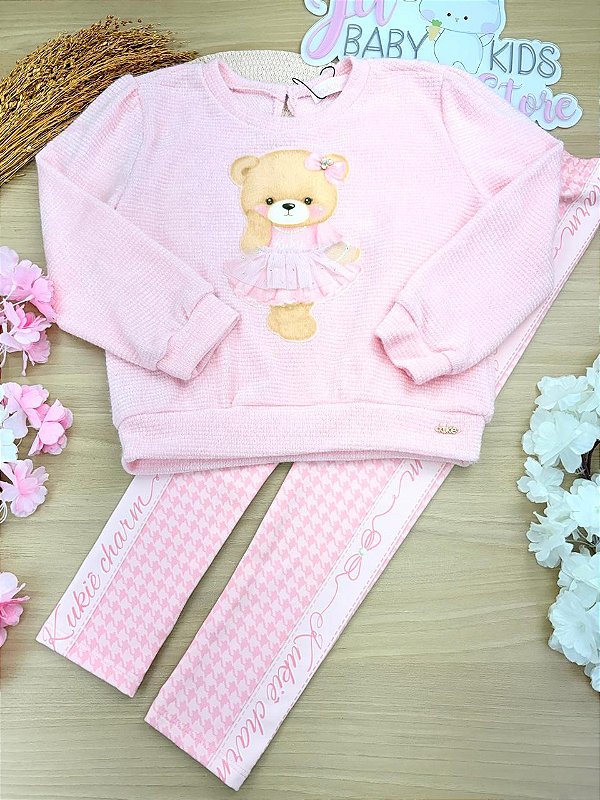 Conjunto de Blusão em Malha Tricot e Legging em Termoskin Peluciado Kukiê Infantil Menina