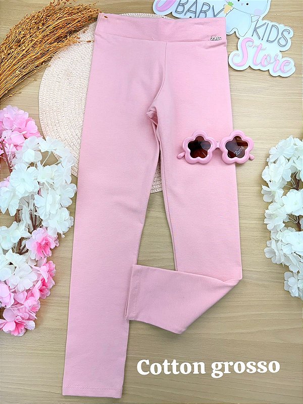 Calça Legging em Cotton Grosso Rosa Kukiê Infantil Menina