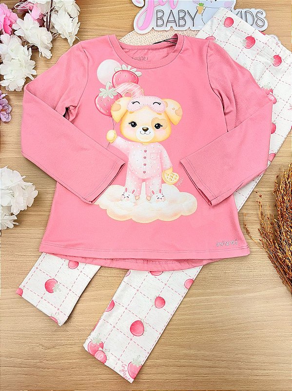 Conjunto de Pijama de Blusa em Meia Malha com Calça Legging em Malha Comfy Infanti Infantil Menina
