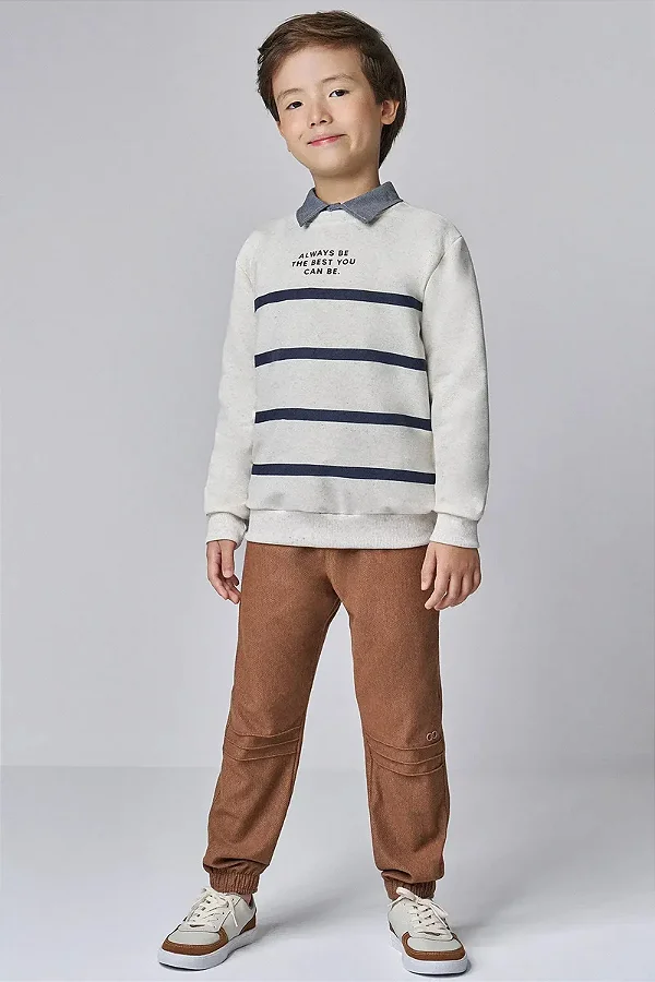 Calça Jogger em Cotton Jeans com Elastano Marrom LucBoo Infantil Menino