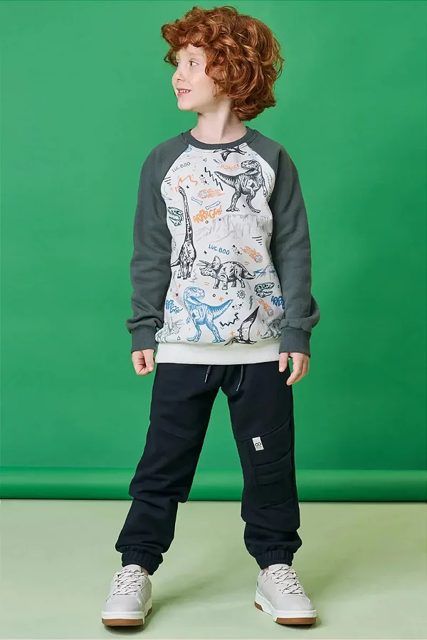 Conjunto de Blusão e Calça Jogger em Moletom com Pelúcia LucBoo Infantil Menino