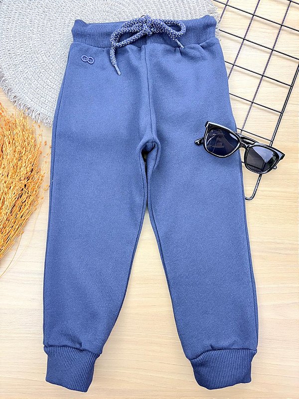 Calça Jogger em Moletom com Pelúcia Azul Marinho LucBoo Infantil Menino