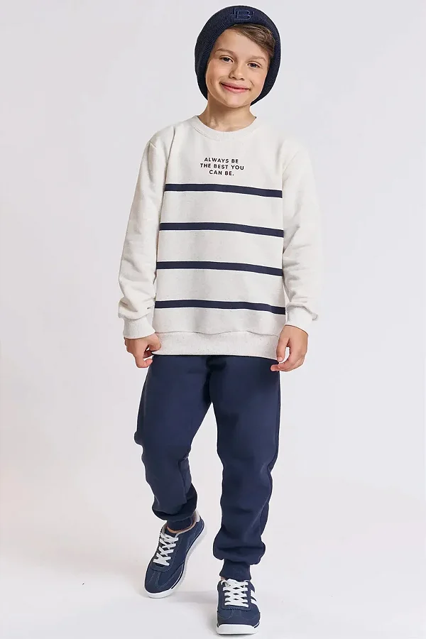 Calça Jogger em Moletom com Pelúcia Azul Marinho LucBoo Infantil Menino