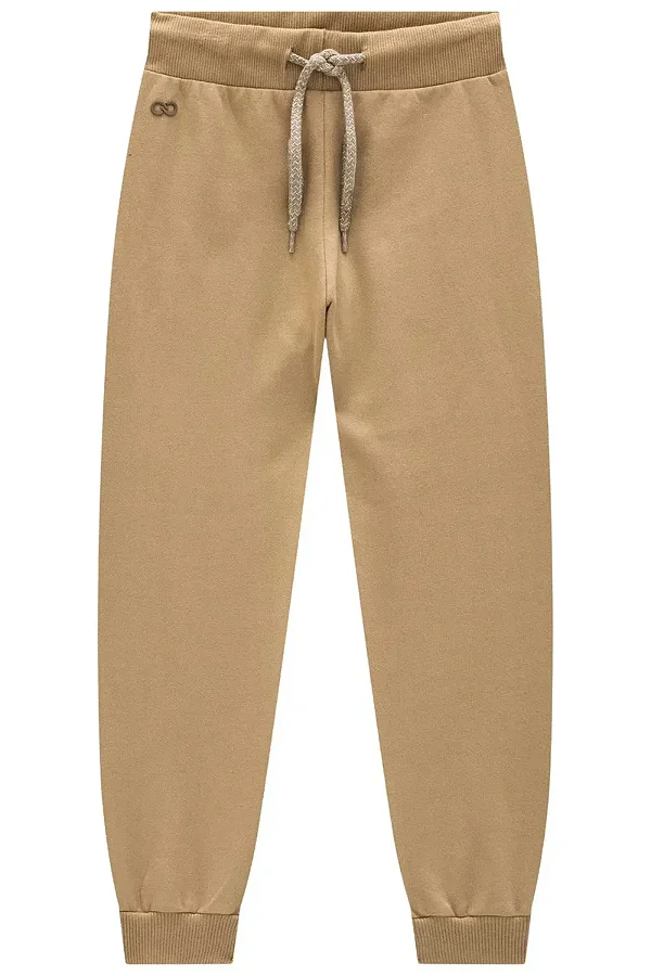 Calça Jogger em Moletom com Pelúcia Bege LucBoo Infantil Menino