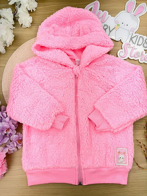 Jaqueta Bebê Menina Carneirinho com Orelhinhas Rosa Cinti