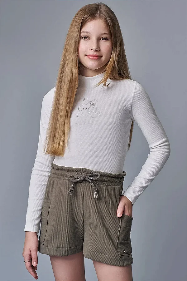 Conjunto de Blusa Boxy em Canelado Liz e Shorts em Canelado Soft Lilimoon Teen Menina
