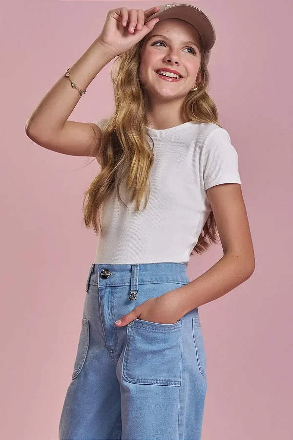 Blusa Boxy em Canelado Liz Off White Lilimoon Teen Menina