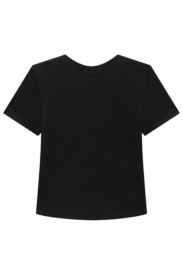 Blusa Boxy em Canelado Liz Preto Lilimoon Teen Menina
